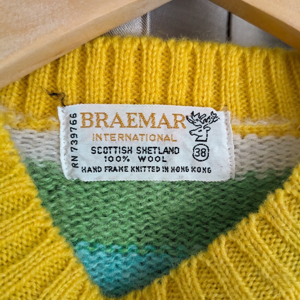 Vintage Braemar Scottish Shetland Wool Sweater Men's 38 Striped Eclectic Grandpa - Picture 3 of 14